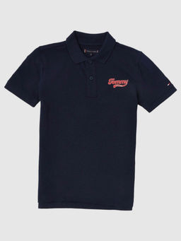 Tommy Hilfiger - Boys Navy Blue Logo Regular Fit Cotton Polo T-Shirt