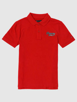 Tommy Hilfiger - Boys Red Logo Regular Fit Cotton Polo T-Shirt