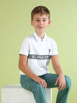 U.S. POLO ASSN. - Boys White Brand Printed Regular Fit Polo T-Shirt