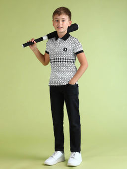 U.S. POLO ASSN. - Boys Black All Over Printed Regular Fit Polo T-Shirt