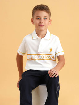 U.S. POLO ASSN. - Boys White Brand Printed Cotton Polo T-Shirt