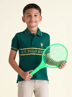U.S. POLO ASSN. - Boys Green Brand Printed Regular Fit Polo T-Shirt