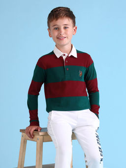 U.S. POLO ASSN. - Boys Green Colorblock Regular Fit Polo T-Shirt