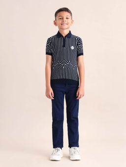 U.S. POLO ASSN. - Boys Blue All-Over Printed Regular Fit Polo T-Shirt