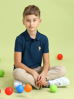 U.S. POLO ASSN. - Boys Navy Blue Solid Regular Fit Polo T-Shirt