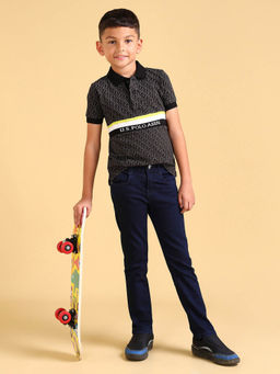 U.S. POLO ASSN. - Boys Black All-Over Printed Polo T-Shirt