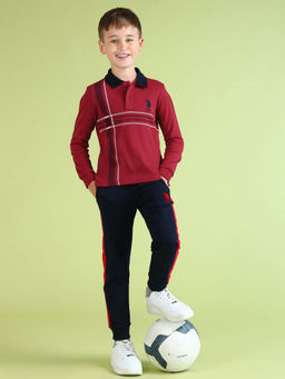 U.S. POLO ASSN. - Boys Red Horizontal Striped Cotton Polo T-Shirt