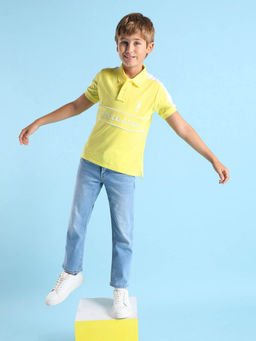 U.S. POLO ASSN. - Boys Yellow Brand Printed Regular Fit Polo T-Shirt