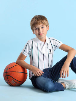 U.S. POLO ASSN. - Boys White Vertical Striped Regular Fit Polo T-Shirt