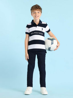 U.S. POLO ASSN. - Boys Navy Blue Horizontal Striped Regular Fit Polo T-Shirt
