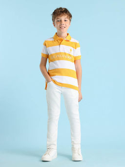 U.S. POLO ASSN. - Boys Orange Horizontal Striped Regular Fit Polo T-Shirt