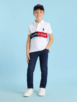 U.S. POLO ASSN. - Boys White Brand Printed Regular Fit Polo T-Shirt