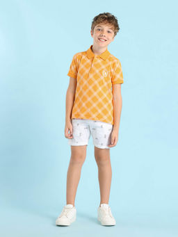 U.S. POLO ASSN. - Boys Orange Checked Regular Fit Polo T-Shirt
