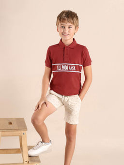 U.S. POLO ASSN. - Boys Red Brand Printed Regular Fit Polo T-Shirt