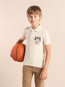 U.S. POLO ASSN. - Boys Beige Brand Printed Regular Fit Polo T-Shirt