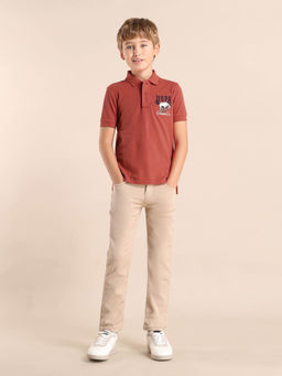 U.S. POLO ASSN. - Boys Red Brand Printed Regular Fit Polo T-Shirt