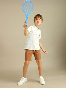 U.S. POLO ASSN. - Boys White Geometric Printed Regular Fit Polo T-Shirt