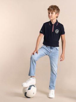 U.S. POLO ASSN. - Boys Navy Blue Solid Regular Fit Polo T-Shirt
