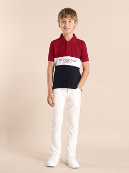 U.S. POLO ASSN. - Boys Maroon Colorblock Regular Fit Polo T-Shirt