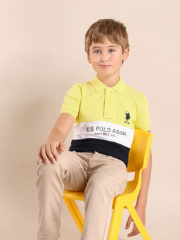 U.S. POLO ASSN. - Boys Yellow Colorblock Regular Fit Polo T-Shirt