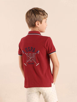 U.S. POLO ASSN. - Boys Maroon Brand Printed Regular Fit Polo T-Shirt