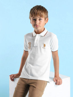 U.S. POLO ASSN. - Boys White Embroidered Regular Fit Polo T-Shirt
