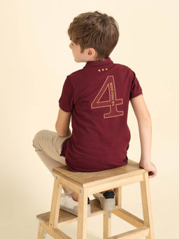U.S. POLO ASSN. - Boys Maroon Brand Appliqued Regular Fit Polo T-Shirt
