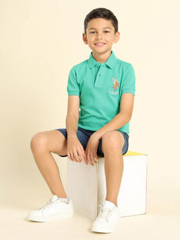 U.S. POLO ASSN. - Boys Green Regular Fit Pure Cotton Polo T-Shirt