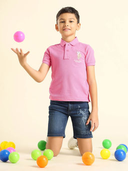 U.S. POLO ASSN. - Boys Pink Pure Cotton Regular Fit Polo T-Shirt