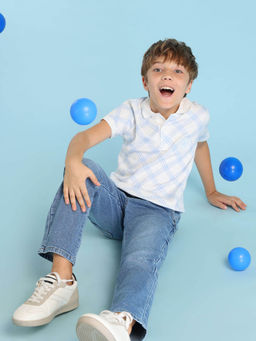 U.S. POLO ASSN. - Boys White Checked Regular Fit Polo T-Shirt