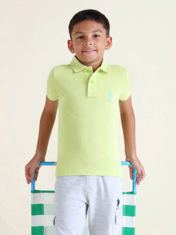 U.S. POLO ASSN. - Boys Green Solid Regular Fit Polo T-Shirt