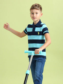 U.S. POLO ASSN. - Boys Blue Horizontal Striped Regular Fit Polo T-Shirt