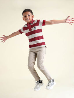 U.S. POLO ASSN. - Boys Maroon Horizontal Striped Regular Fit Polo T-Shirt