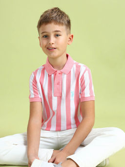 U.S. POLO ASSN. - Boys Pink Vertical Striped Regular Fit Polo T-Shirt