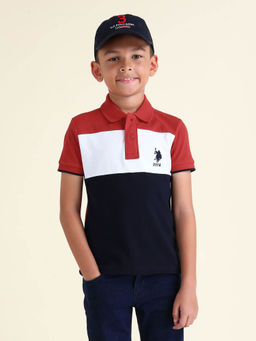 U.S. POLO ASSN. - Boys Red Colorblock Regular Fit Polo T-Shirt