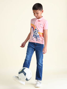 U.S. POLO ASSN. - Boys Pink Brand Printed Regular Fit Polo T-Shirt