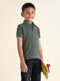 U.S. POLO ASSN. - Boys Green All-Over Regular Fit Polo T-Shirt