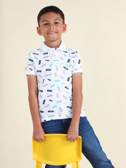 U.S. POLO ASSN. - Boys White Brand Printed Regular Fit Polo T-Shirt