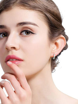 Yellow Chimes - Stainless Steel Silver-Toned Crystal Studded Hoop Earrings