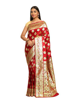 Banarasi Silk Works - Women Maroon Katan Banarasi Paithani Saree with Unstitched Blouse