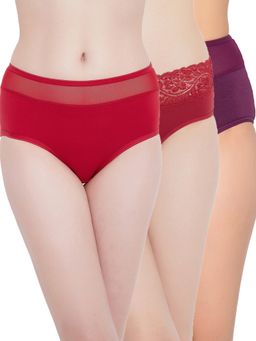 Clovia - Cotton Spandex High Waist Outer Elastic Hipster Panty (Pack of 3)