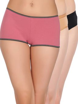 Clovia - Cotton Spandex Medium Waist Outer Elastic Hipster Panty (Pack of 3)