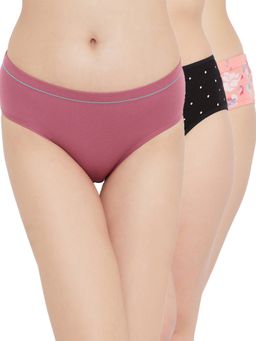 Clovia - Cotton Spandex Medium Waist Outer Elastic Hipster Panty (Pack of 3)