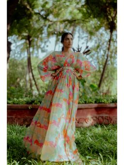 Paulmi & Harsh - Naksha Printed Fusion Draped Kaftan (Set of 2)