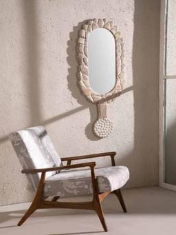 Freedom Tree - Seed Pod Abstract Handcrafted Natural Mango Wood & Glass Wall Mirror