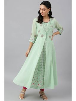 WISHFUL by W - Green Embroidered Jacket, Kurta And Tights (Set of 3)