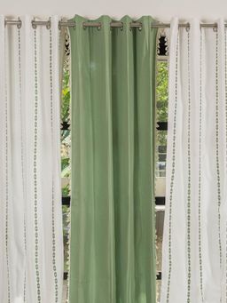 Urban Space - Cotton Curtains for Window - Vintage Braid & Aura Sage Green (Pack of 3)