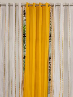 Urban Space - Cotton Curtains for Window - Vintage Braid & Aura Yellow (Pack of 3)