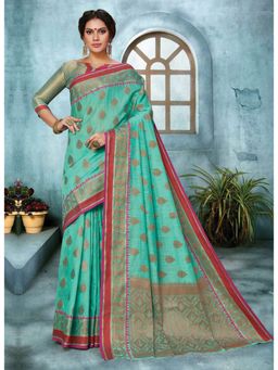 Sangam Prints - Blue Woven Work Traditional Saree with Unstitched Blouse