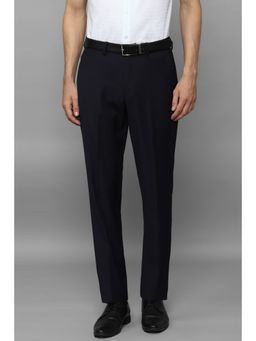 Louis Philippe - Men Navy Slim Fit Check Flat Front Formal Trousers